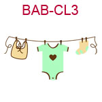 BAB-CL3 Clothes line with green and yellow bib romper and booties