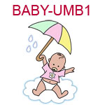 BABY-UMB1 Fair skinned baby girl hanging from umbrella