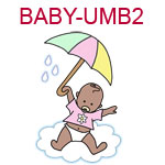BABY-UMB2 Medium skinned baby girl hanging from umbrella