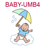 BABY-UMB4 Fair skinned baby boy hanging from umbrella