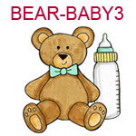 BEAR-BABY3 Brown teddy bear wearing green bow with green bottle