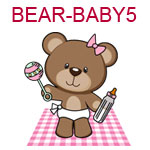 BEAR-BABY5 Girl brown teddy with pink bow bottle rattle on pink blanket