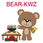 BEAR-KWZ A brown teddy bear holding chalice near a Kinara