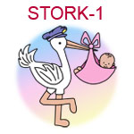 STORK-1 Stork holding fair skinned baby girl in pink blanket