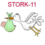 STORK-11 Flying stork carrying fair skinned baby in green blanket