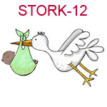 STORK-12 Flying stork carrying dark skinned baby in green blanket