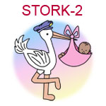 STORK-2 Stork holding medium skinned baby girl in pink blanket