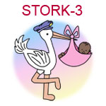 STORK-3 Stork holding dark skinned baby girl in pink blanket