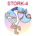 STORK-4 Stork holding fair skinned baby boy in blue blanket