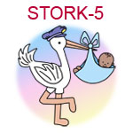 STORK-5 Stork holding medium skinned baby boy in blue blanket