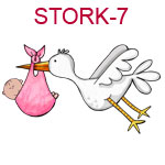 STORK-7 Flying stork carrying fair skinned girl in pink blanket
