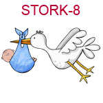 STORK-8 Flying stork carrying fair skinned boy in Blue blanket