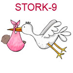 STORK-9 Flying stork carrying dark skinned girl in pink blanket