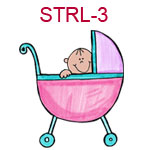 STRL-3 Fair skinned smiling baby peeking out of pink stroller