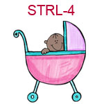 STRL-4 Dark skinned smiling baby peeking out of pink stroller
