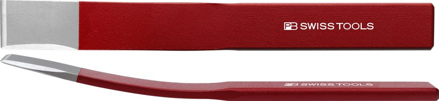 PB 804 Bent Slot chisel, slim shaft with an additional lateral cutting edge powder coated in red, with bent shaft