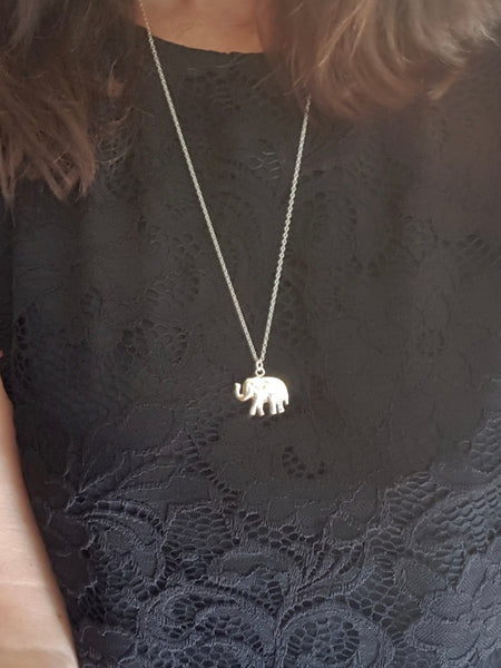 Lucky Silver Elephant Necklace, Trunk Up