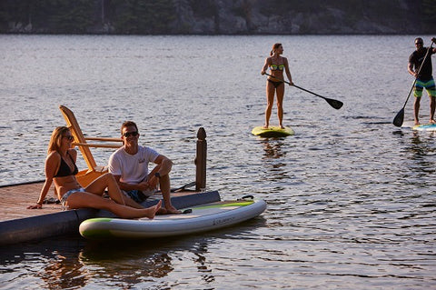 A Family on inflatable paddle boards