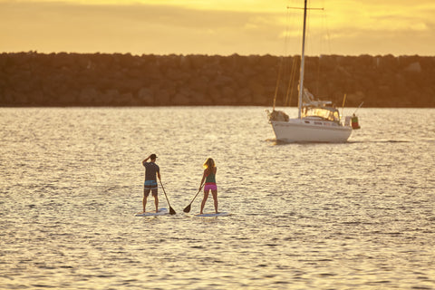 Paddle Boarders paddling in a group