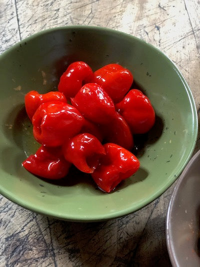 red peppers served as an aperitivo snack