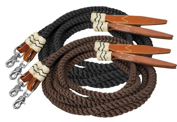 Showman 8' BROWN Braided & Rolled Nylon Split Reins W/Rawhide & Leather Poppers! 