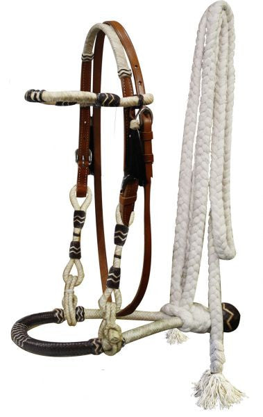 Showman RAWHIDE Braided SHOW BOSAL Leather Headstall & 7ft MECATE Cotton REINS 