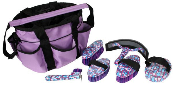 HORSE TACK! PINK 6 Piece Soft Grip Horse Grooming Kit w/ Nylon Carrying Bag 