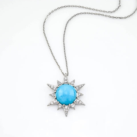 anzie turq star is a turquoise pendant set with a round turquoise, in sterling silver with white sapphire gemstones.