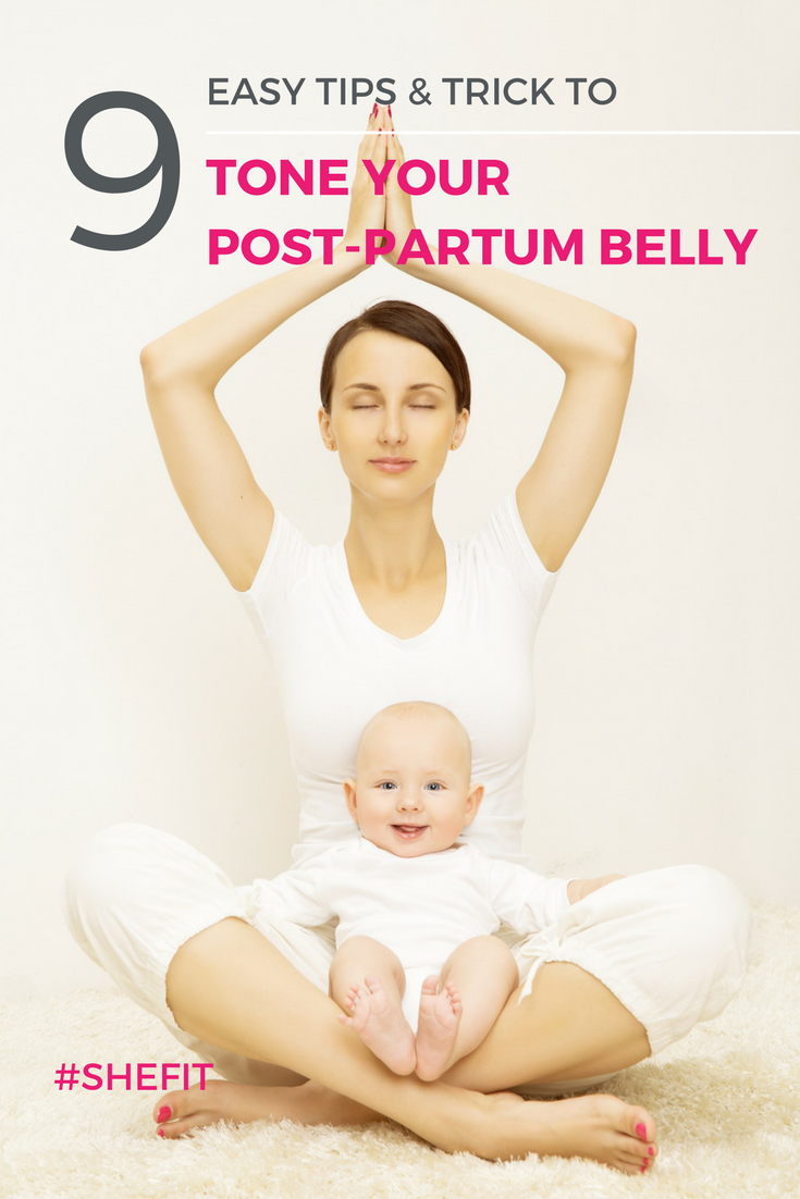After pregnancy, our post-partum belly changes from a round ball full of baby to squishy skin filled with stretch marks. Like after any major weight loss, there are things you can do to tighten up that post baby belly skin. Diet & exercise will help as will breastfeeding & taking care of your skin. Remember to keep your expectations realistic & take inspiration from other moms around you. Click to learn 9 easy tips to tone your post-partum belly from #Shefit high impact sports bra blog. 