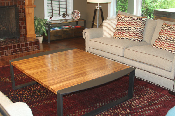 Zebrawood Coffee Table TerraSteel Custom Furniture Design - Made in Bend, Oregon