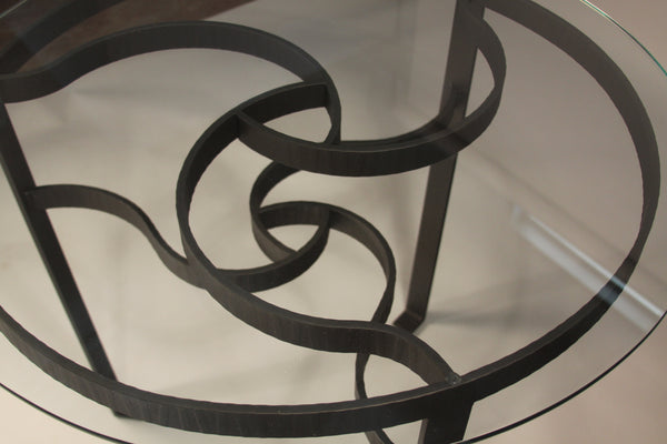 Celtic Knot Glass Top Table - TerraSteel Furniture Design, Bend, OR