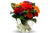 Fire orange and red Gerberas, red roses and seasonal foliage