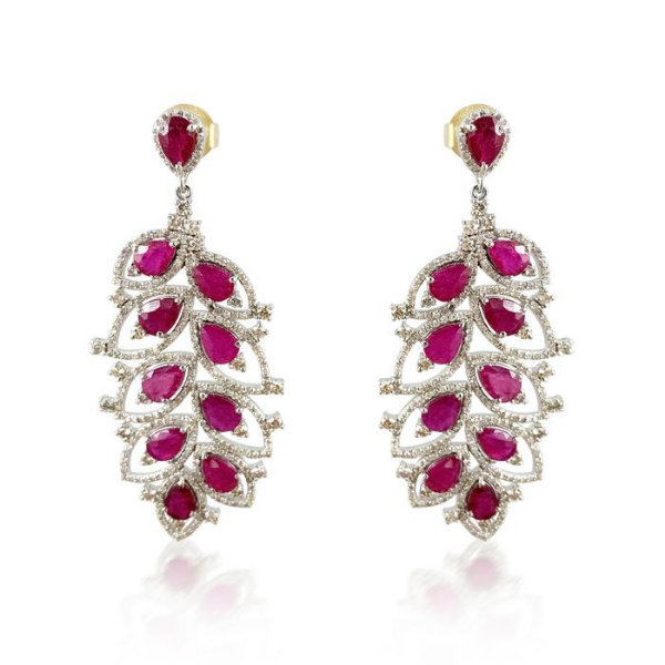 Ruby & Diamond Silver Earrings