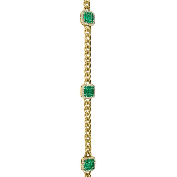 14K Yellow Gold Emerald Bracelet with Diamonds