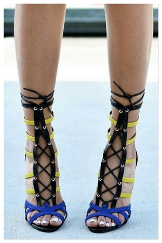"GEMINI" multicolor caged lace up heel
