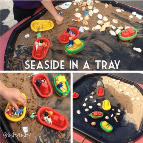 Kids sand tray with seashells
