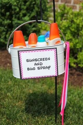 Kids Bug and Sun Cream station for garden summer parties on Little Hotdog Watson blog