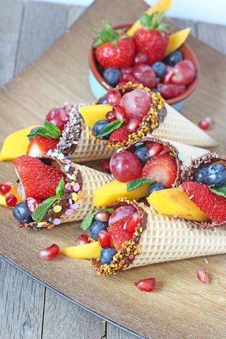 Fruit dipped cones fun healthy snack food for kids parties on Little Hotdog Watson blog