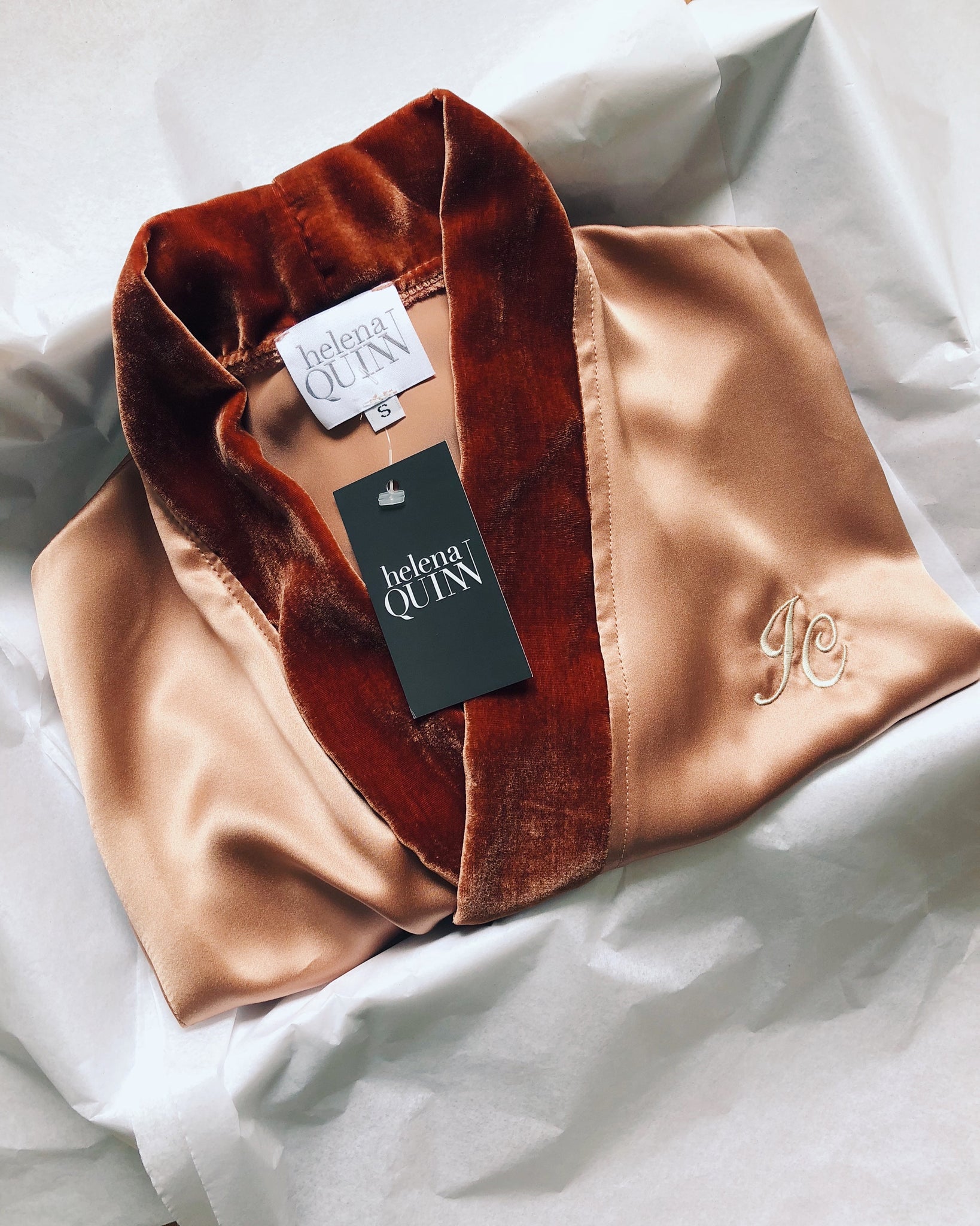 COGNAC SILK KIMONO ROBE