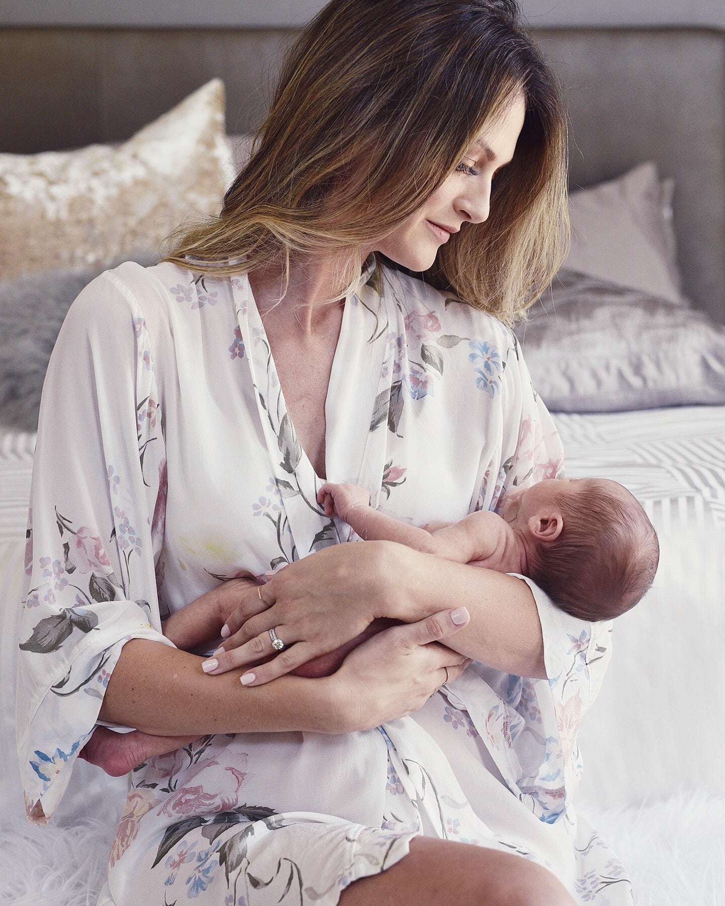 Helena Quinn Floral Silk Maternity Robe