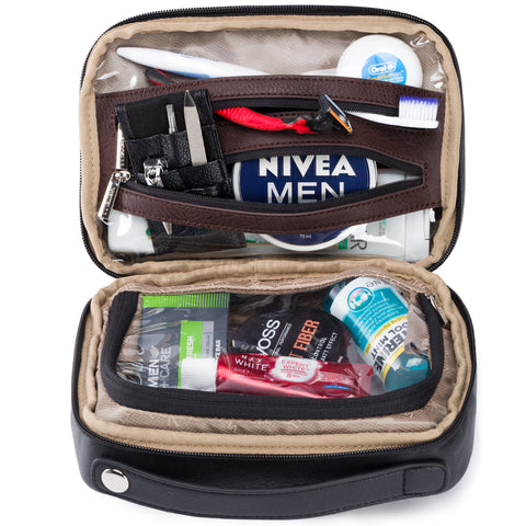 The Cara leather toiletry bag for men by Vetelli