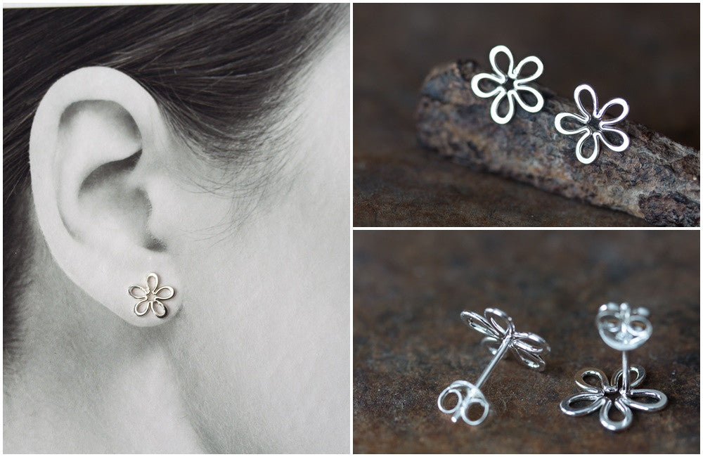 buy simple silver flower stud earrings