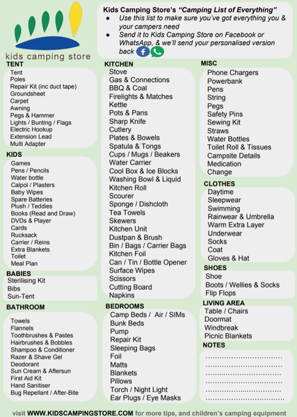 Kids Camping Store's Camping Checklist
