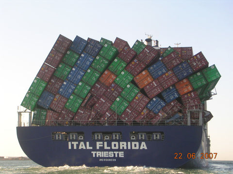 Shipping container collapse on caontainer ship