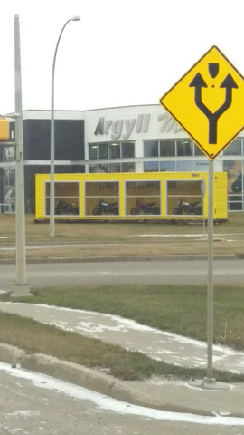 Shipping container showroom for motorbikes