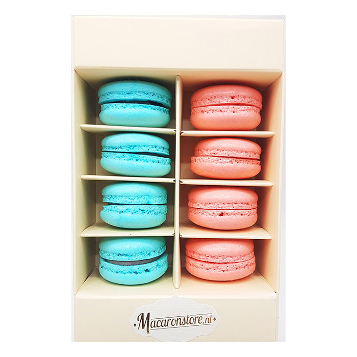 Macarons 8 stuks Baby Blauw roze luxe doosje –