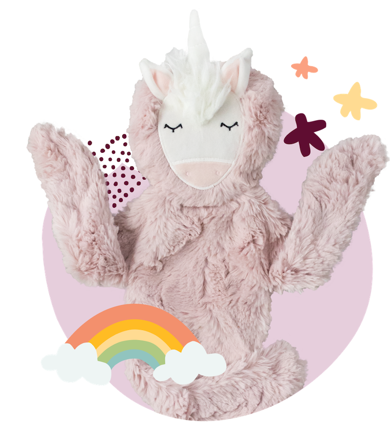 Unicorn Snuggler with rainbow icons