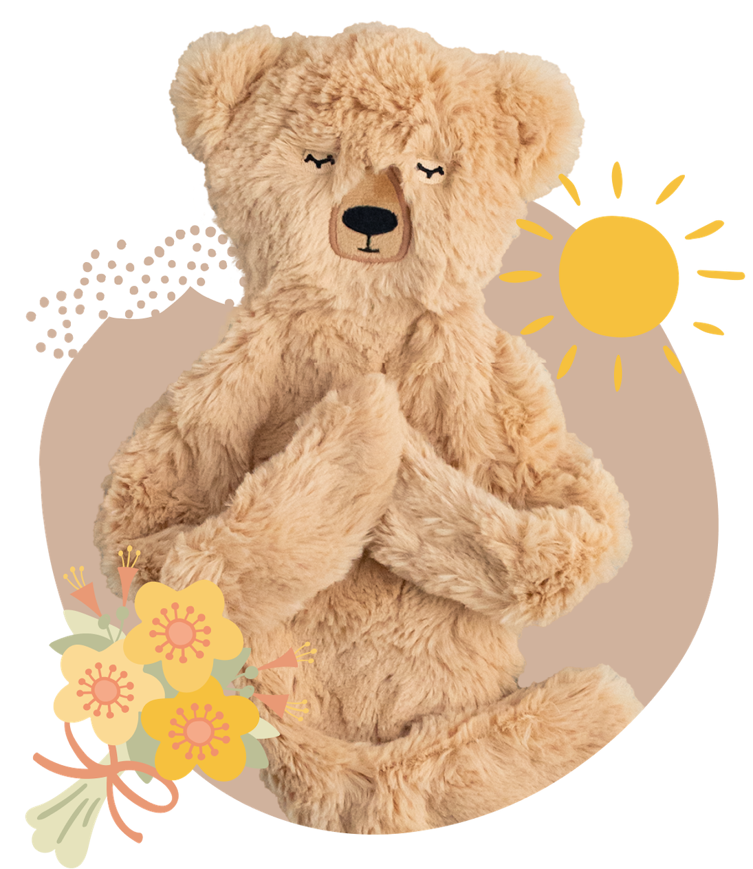 Honey bear snuggler with flower and sun icons