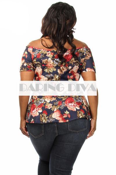 Off Shoulder Floral Flair Top Navy-Tops-Daring Diva-14-Daring Diva Australia