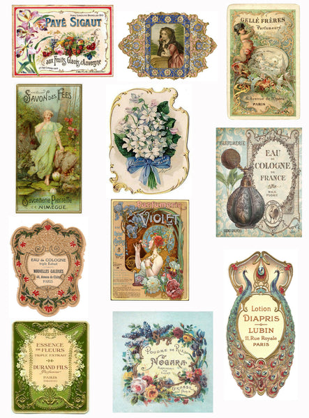 Vintage French Perfume Labels #2 Collage Sheet for Instant download